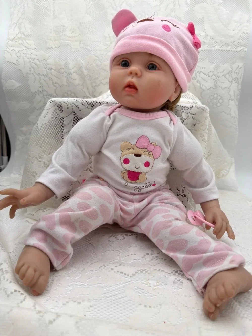 Reborn Baby Doll Brown Hair Pink Outfit & Accessories Pre-Owned W Flaws 20